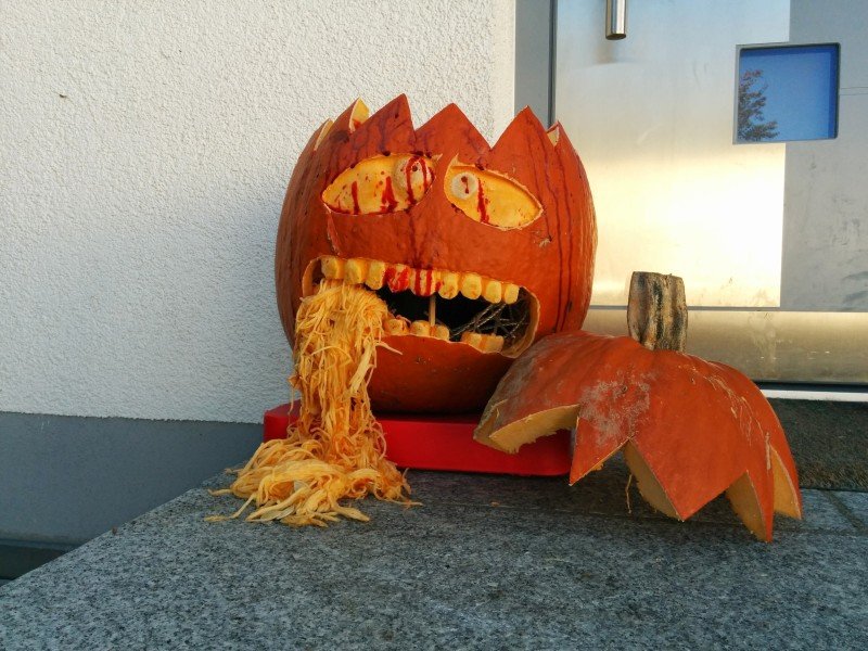 Blutiger Halloween Kürbis mit Blumenkohl Hirn I