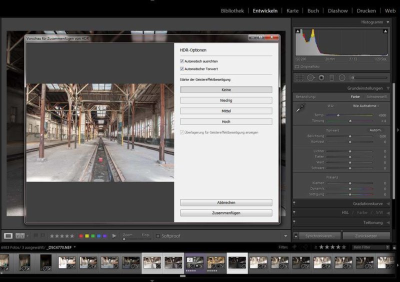 HDR mit Lightroom CC Dialog
